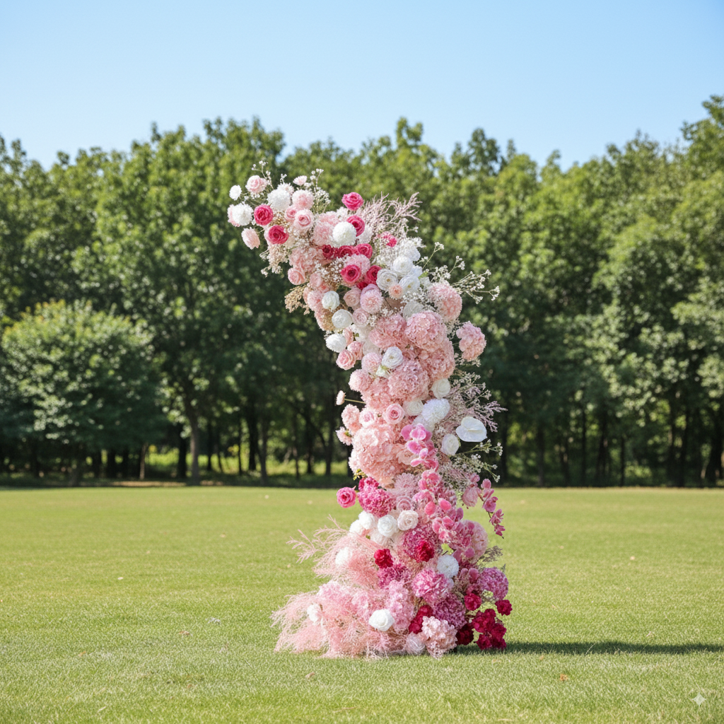 Arche florale élégante en forme de lune pour cérémonie de mariage - Arche de fleurs artificielles pour mariages, événements et occasions spéciales