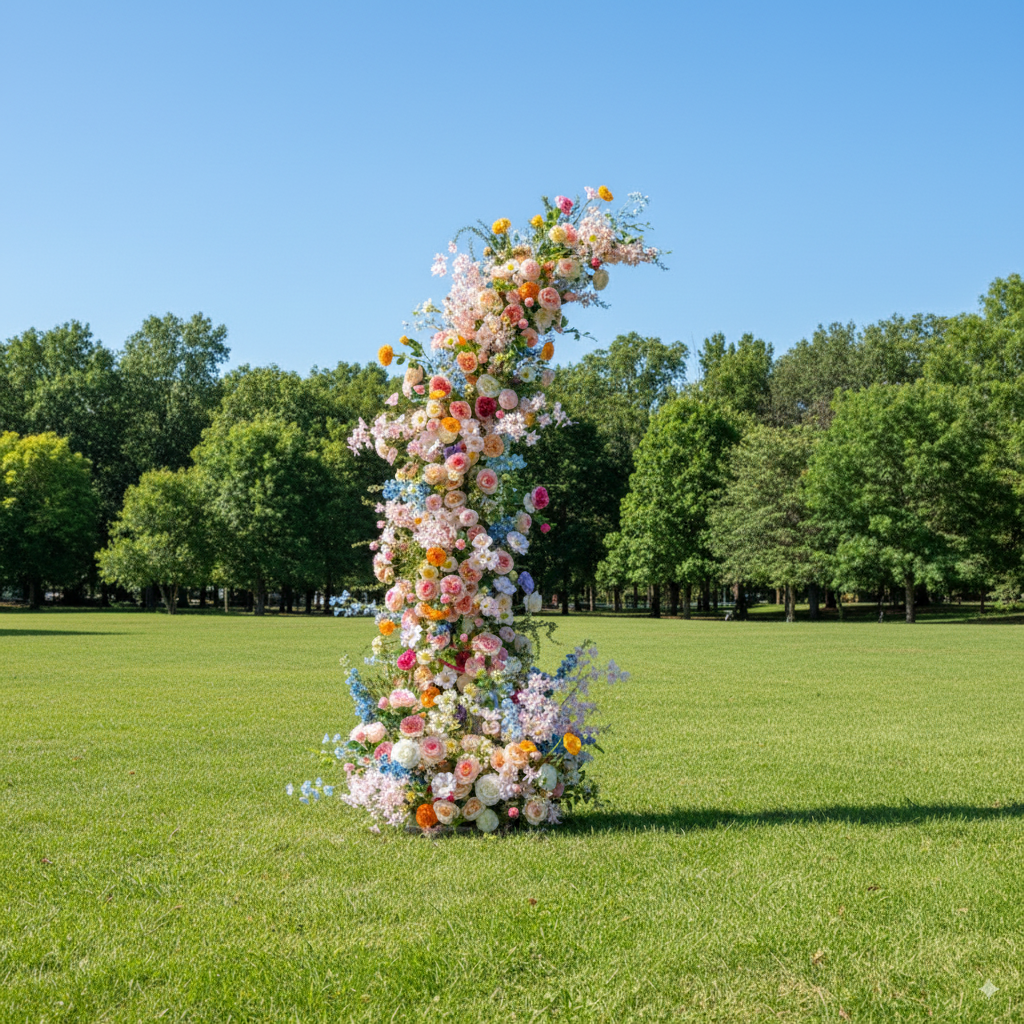 Arche florale élégante en forme de lune pour cérémonie de mariage - Arche de fleurs artificielles pour mariages, événements et occasions spéciales