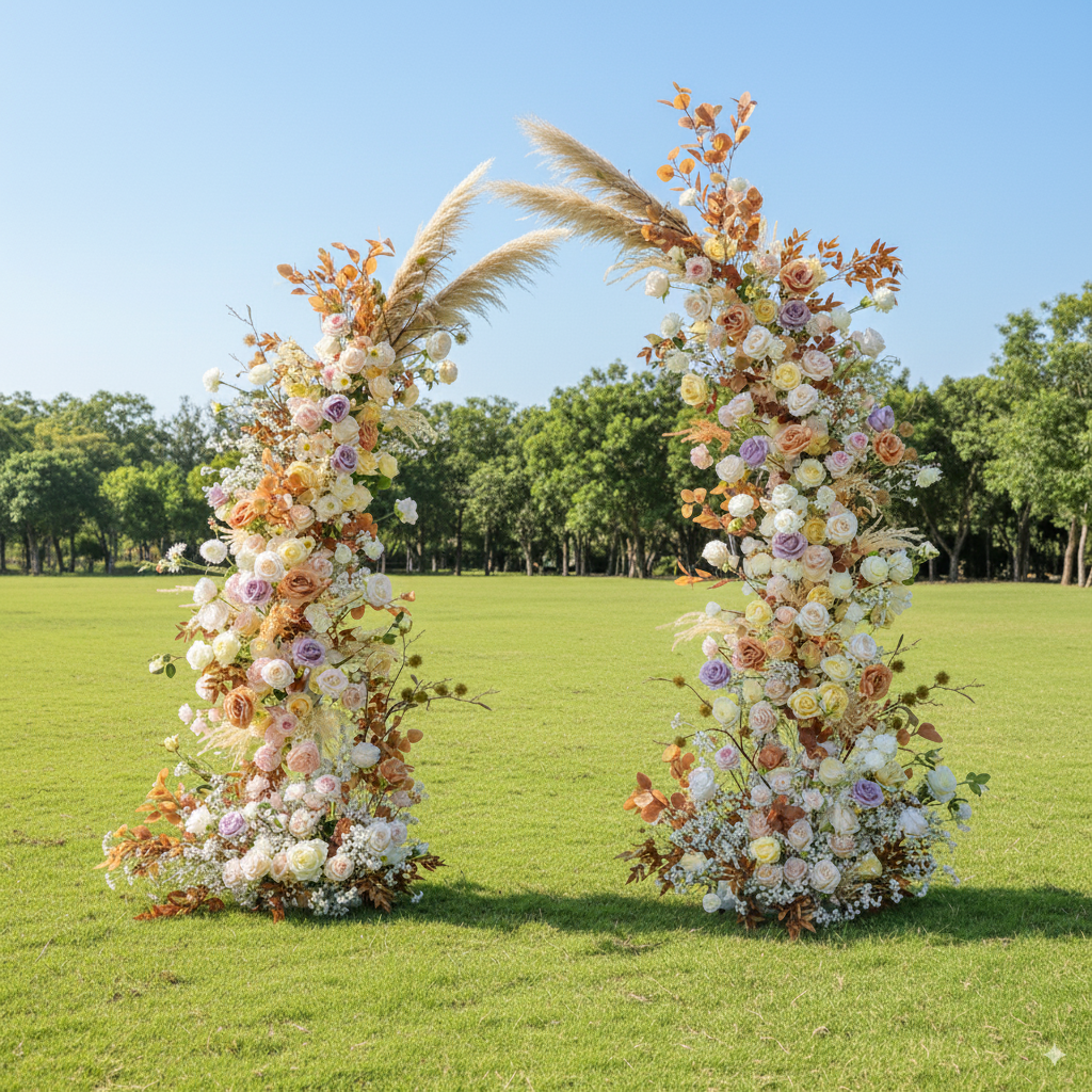 Arche florale élégante en forme de lune pour cérémonie de mariage - Arche de fleurs artificielles pour mariages, événements et occasions spéciales