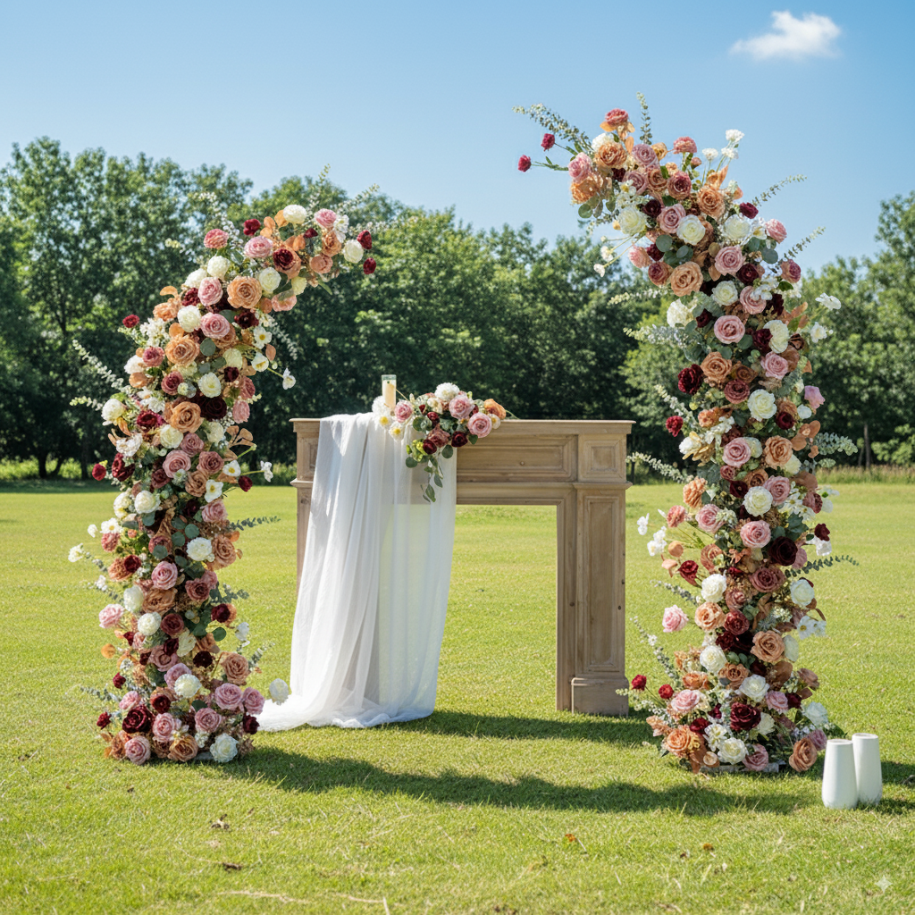Eleganter Blumenbogen in Mondform für die Hochzeitszeremonie – Künstlicher Blumenbogen für Hochzeiten, Veranstaltungen und besondere Anlässe