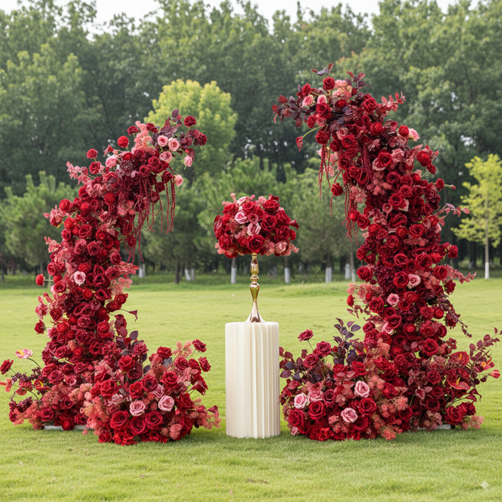 Eleganter Blumenbogen in Mondform für die Hochzeitszeremonie – Künstlicher Blumenbogen für Hochzeiten, Veranstaltungen und besondere Anlässe