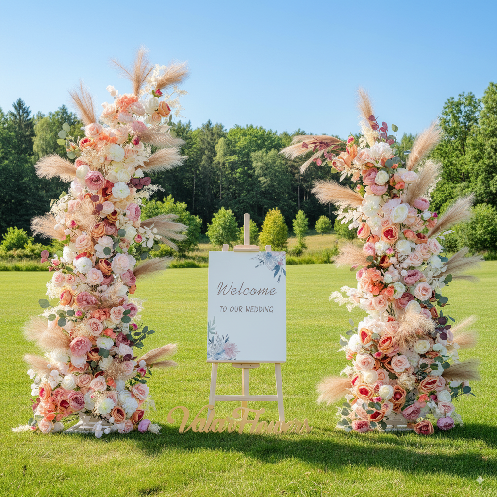 Eleganter Blumenbogen in Mondform für die Hochzeitszeremonie – Künstlicher Blumenbogen für Hochzeiten, Veranstaltungen und besondere Anlässe