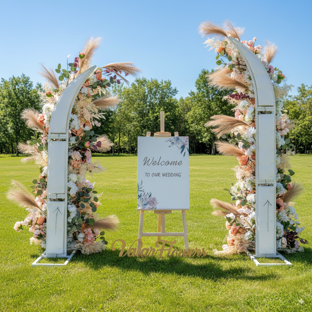 Eleganter Blumenbogen in Mondform für die Hochzeitszeremonie – Künstlicher Blumenbogen für Hochzeiten, Veranstaltungen und besondere Anlässe