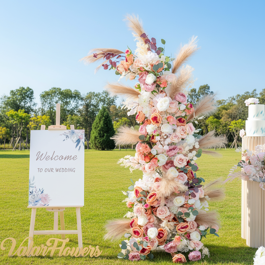 Eleganter Blumenbogen in Mondform für die Hochzeitszeremonie – Künstlicher Blumenbogen für Hochzeiten, Veranstaltungen und besondere Anlässe