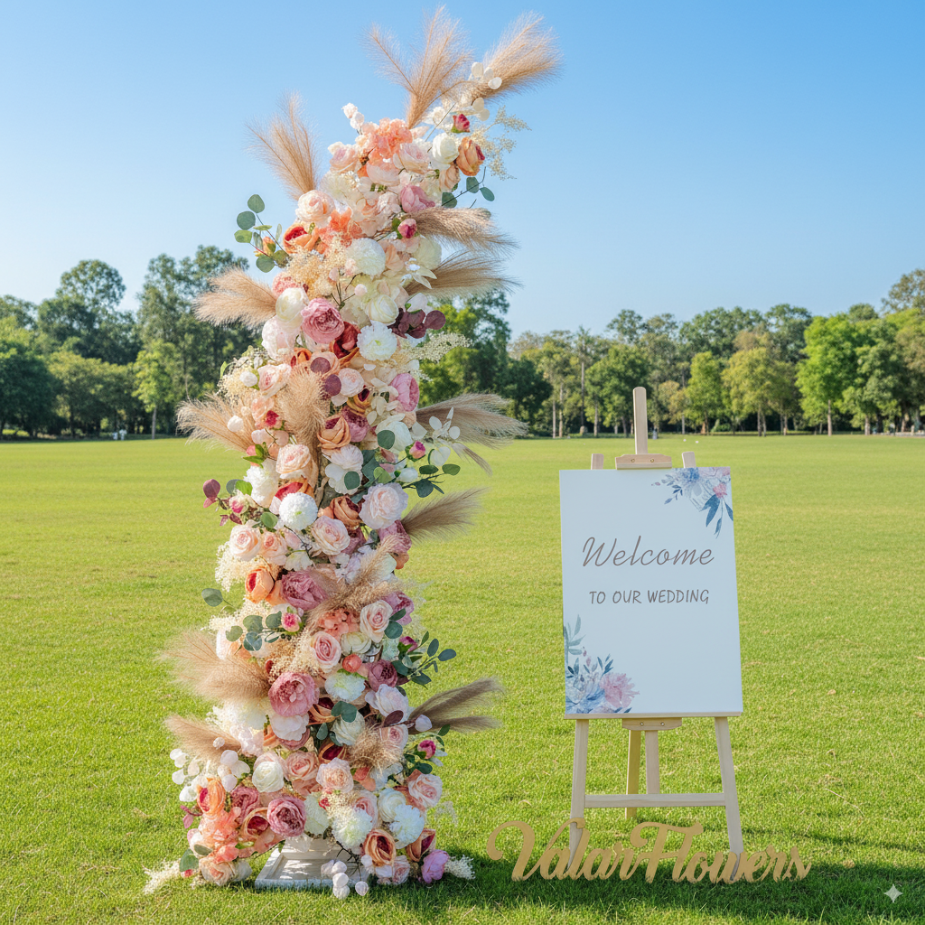 Eleganter Blumenbogen in Mondform für die Hochzeitszeremonie – Künstlicher Blumenbogen für Hochzeiten, Veranstaltungen und besondere Anlässe