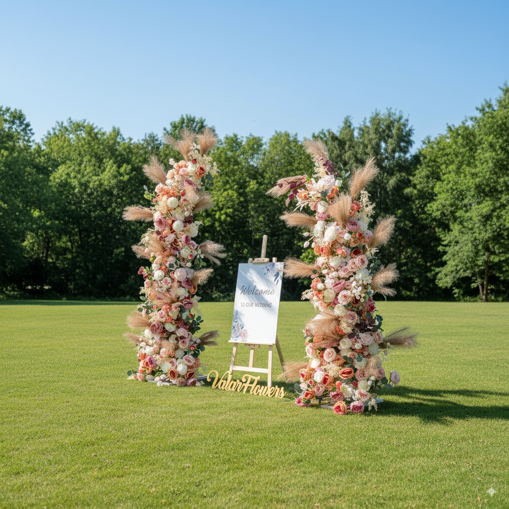 Eleganter Blumenbogen in Mondform für die Hochzeitszeremonie – Künstlicher Blumenbogen für Hochzeiten, Veranstaltungen und besondere Anlässe