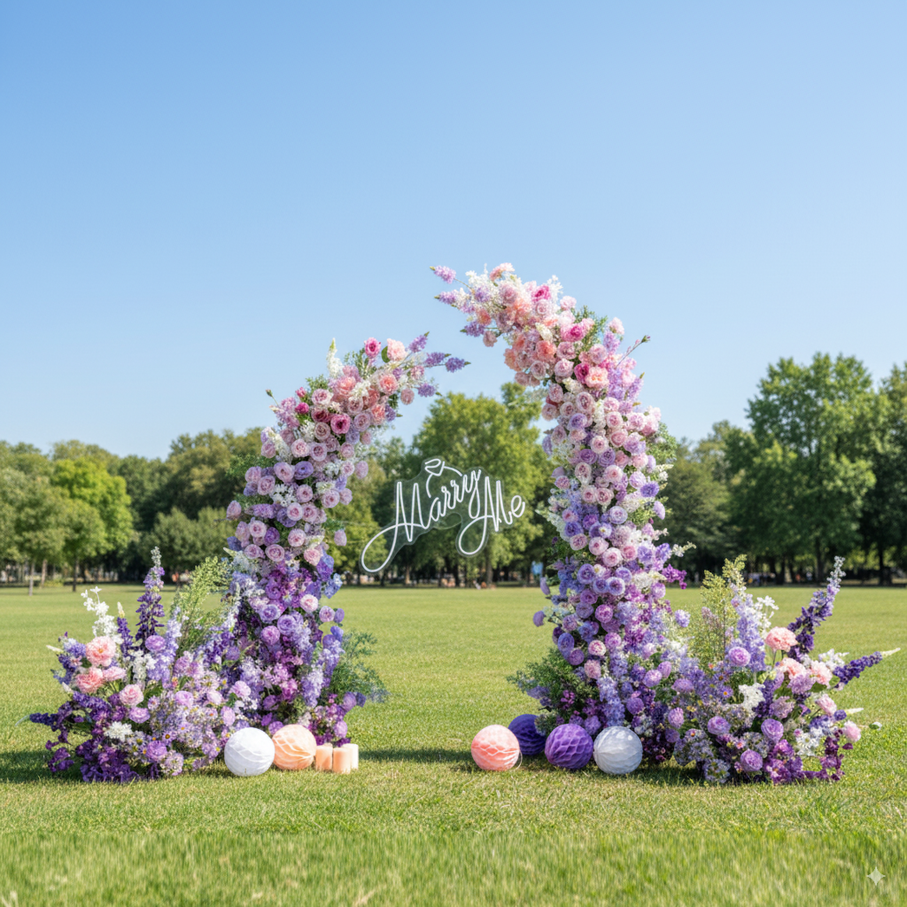 Eleganter Blumenbogen in Mondform für die Hochzeitszeremonie – Künstlicher Blumenbogen für Hochzeiten, Veranstaltungen und besondere Anlässe
