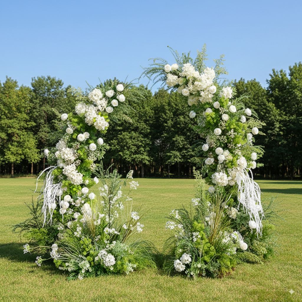 Arche florale élégante en forme de lune pour cérémonie de mariage - Arche de fleurs artificielles pour mariages, événements et occasions spéciales