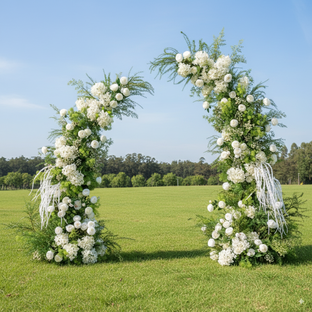 Arche florale élégante en forme de lune pour cérémonie de mariage - Arche de fleurs artificielles pour mariages, événements et occasions spéciales