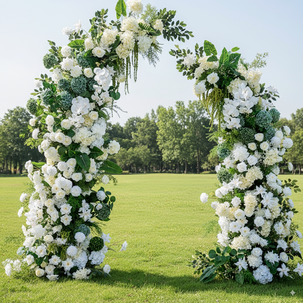 Arche florale élégante en forme de lune pour cérémonie de mariage - Arche de fleurs artificielles pour mariages, événements et occasions spéciales