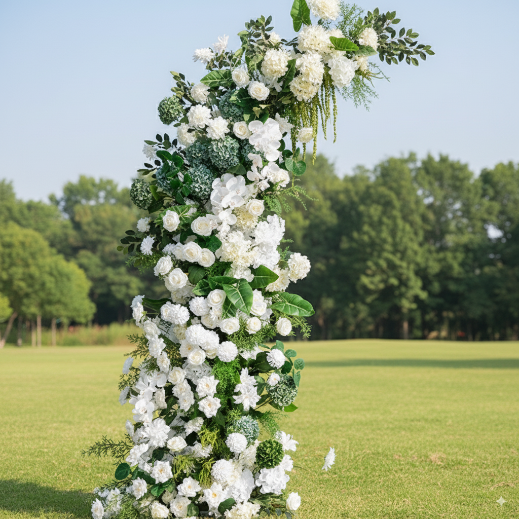 Arche florale élégante en forme de lune pour cérémonie de mariage - Arche de fleurs artificielles pour mariages, événements et occasions spéciales