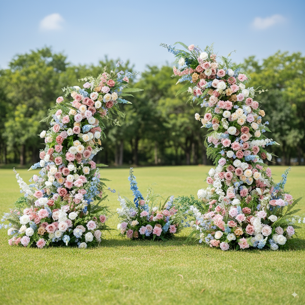 Eleganter Blumenbogen in Mondform für die Hochzeitszeremonie – Künstlicher Blumenbogen für Hochzeiten, Veranstaltungen und besondere Anlässe
