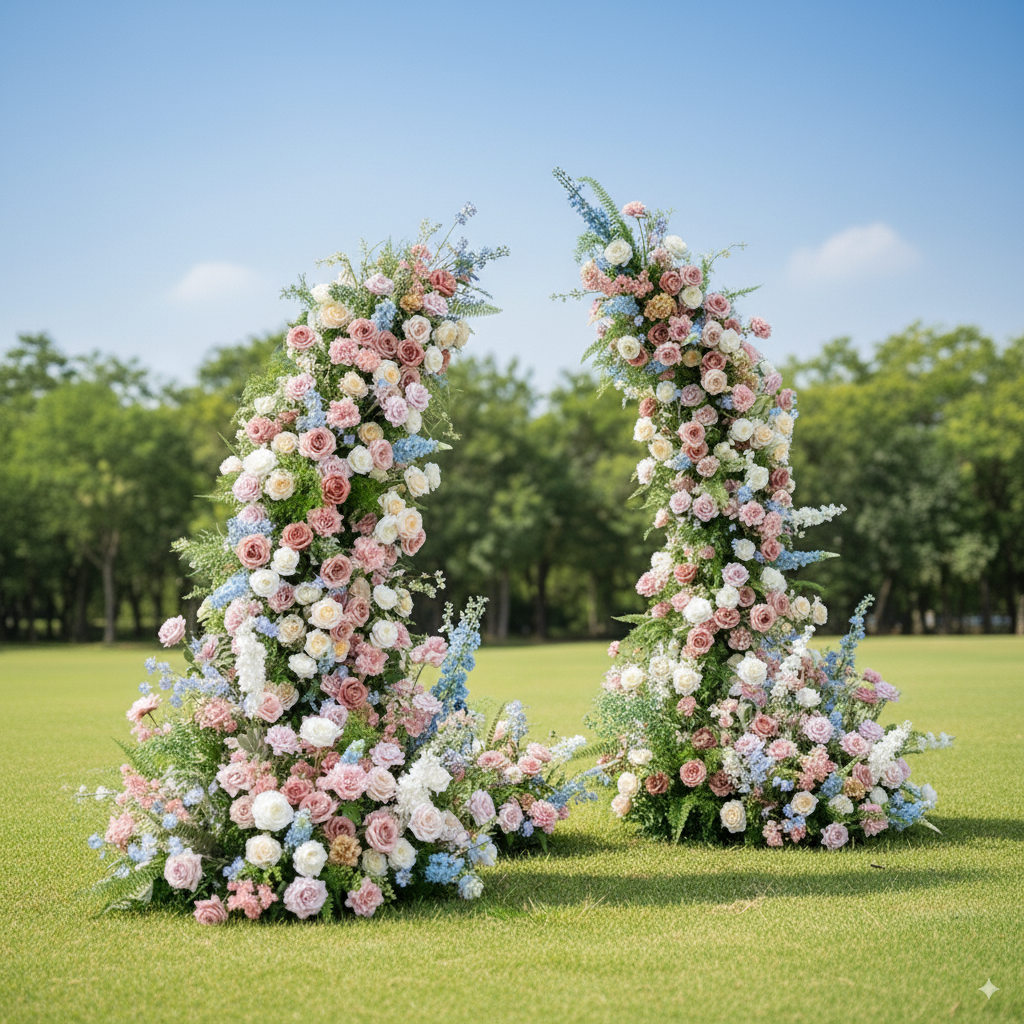Eleganter Blumenbogen in Mondform für die Hochzeitszeremonie – Künstlicher Blumenbogen für Hochzeiten, Veranstaltungen und besondere Anlässe