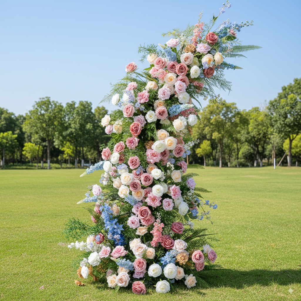 Eleganter Blumenbogen in Mondform für die Hochzeitszeremonie – Künstlicher Blumenbogen für Hochzeiten, Veranstaltungen und besondere Anlässe