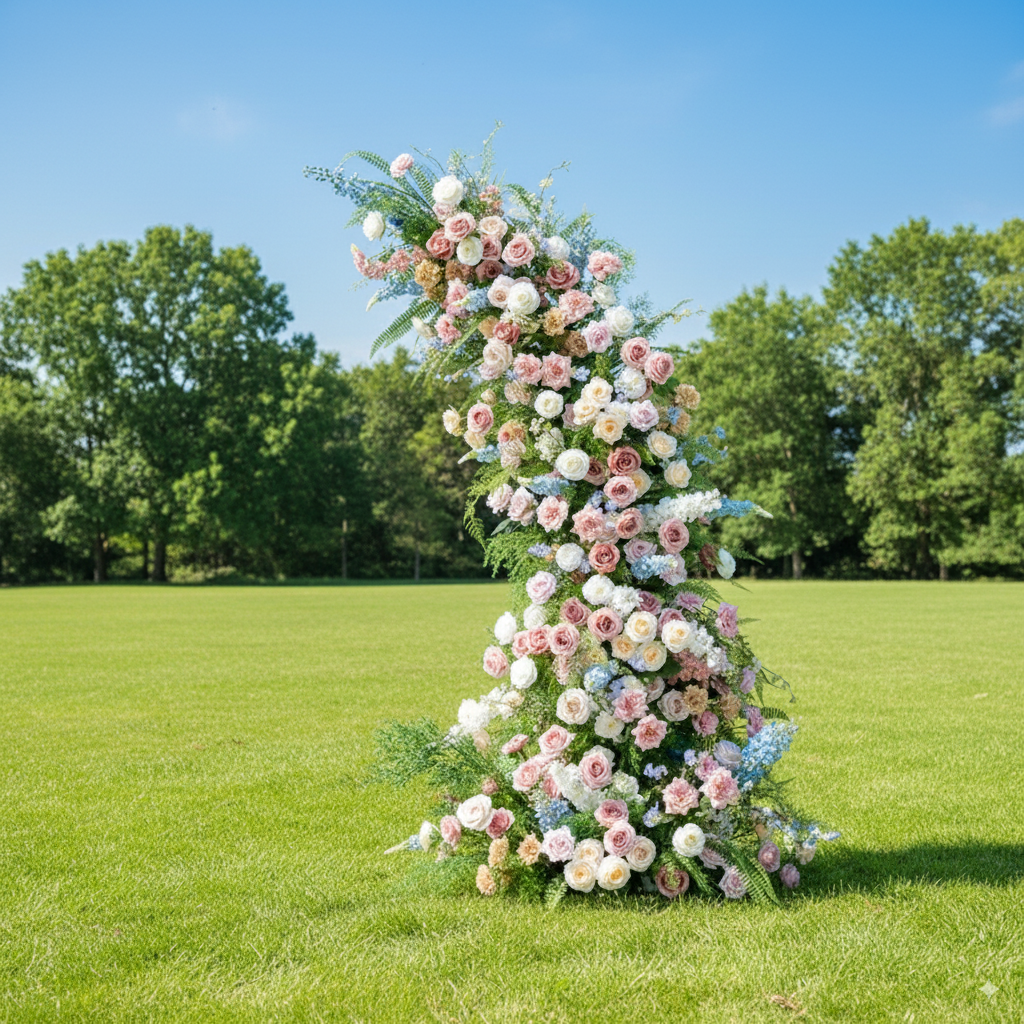 Eleganter Blumenbogen in Mondform für die Hochzeitszeremonie – Künstlicher Blumenbogen für Hochzeiten, Veranstaltungen und besondere Anlässe