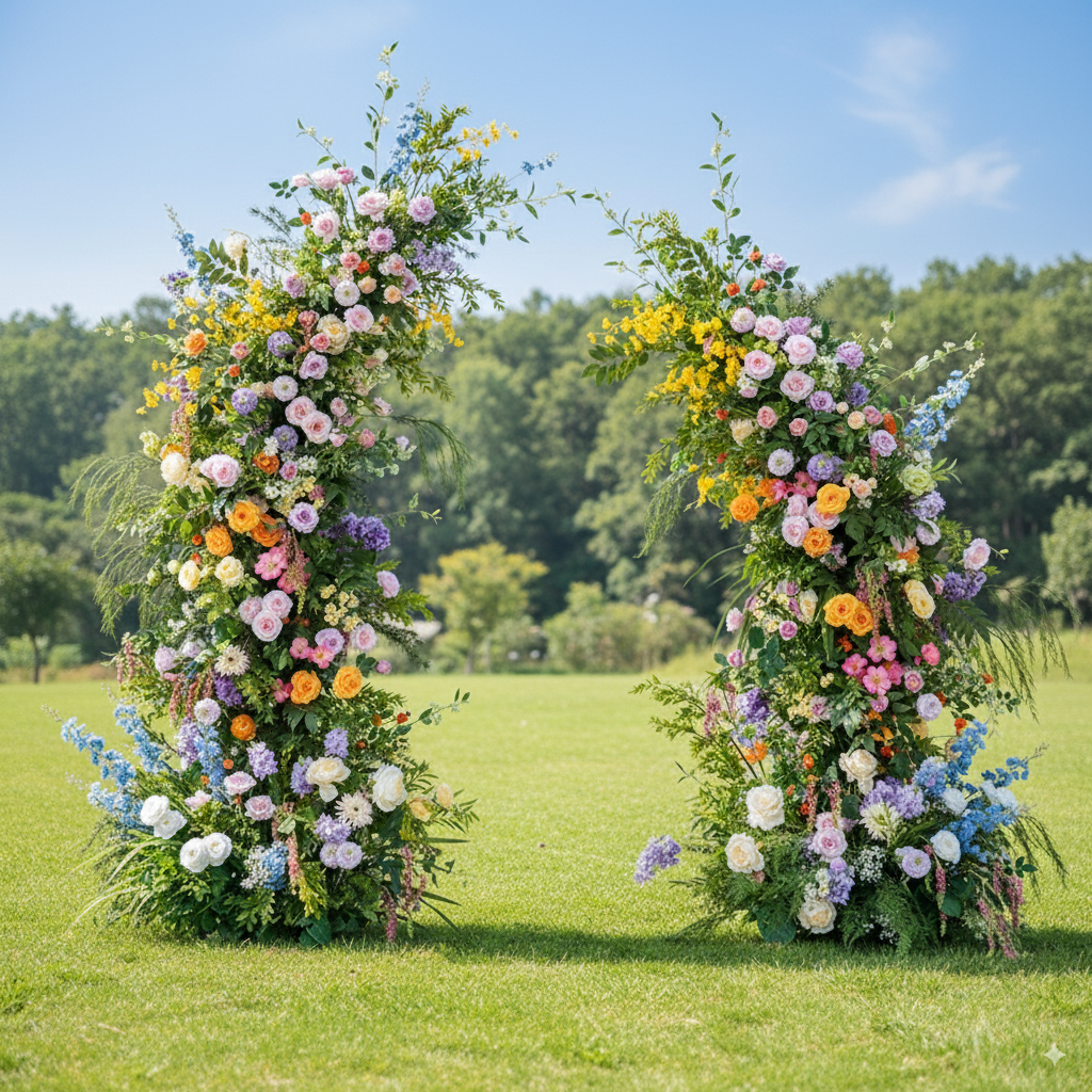 Eleganter Blumenbogen in Mondform für die Hochzeitszeremonie – Künstlicher Blumenbogen für Hochzeiten, Veranstaltungen und besondere Anlässe