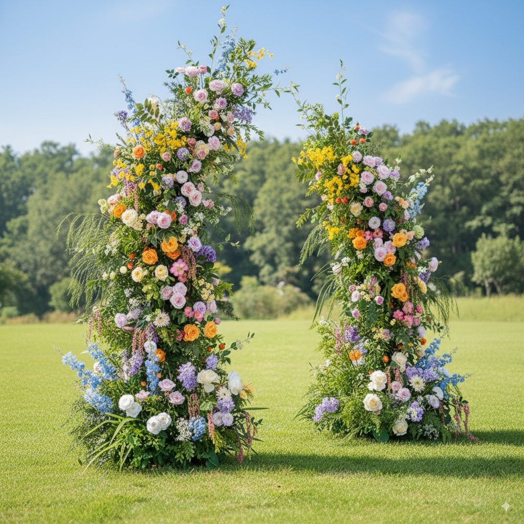 Eleganter Blumenbogen in Mondform für die Hochzeitszeremonie – Künstlicher Blumenbogen für Hochzeiten, Veranstaltungen und besondere Anlässe