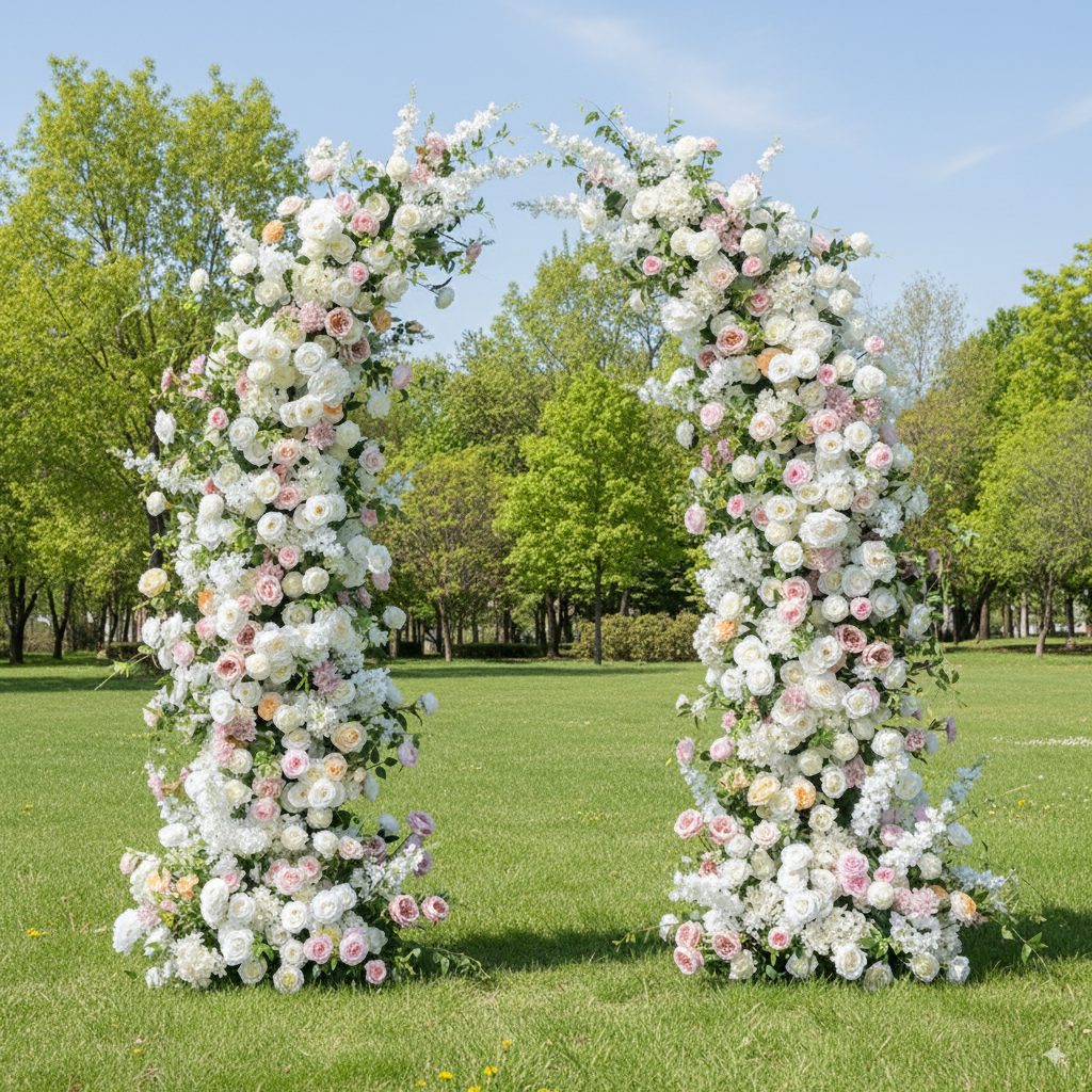 Eleganter Blumenbogen in Mondform für die Hochzeitszeremonie – Künstlicher Blumenbogen für Hochzeiten, Veranstaltungen und besondere Anlässe