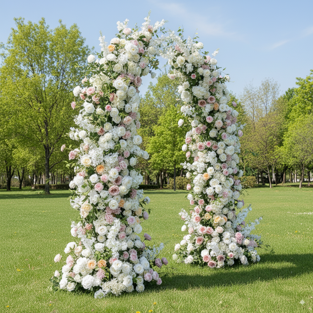 Eleganter Blumenbogen in Mondform für die Hochzeitszeremonie – Künstlicher Blumenbogen für Hochzeiten, Veranstaltungen und besondere Anlässe