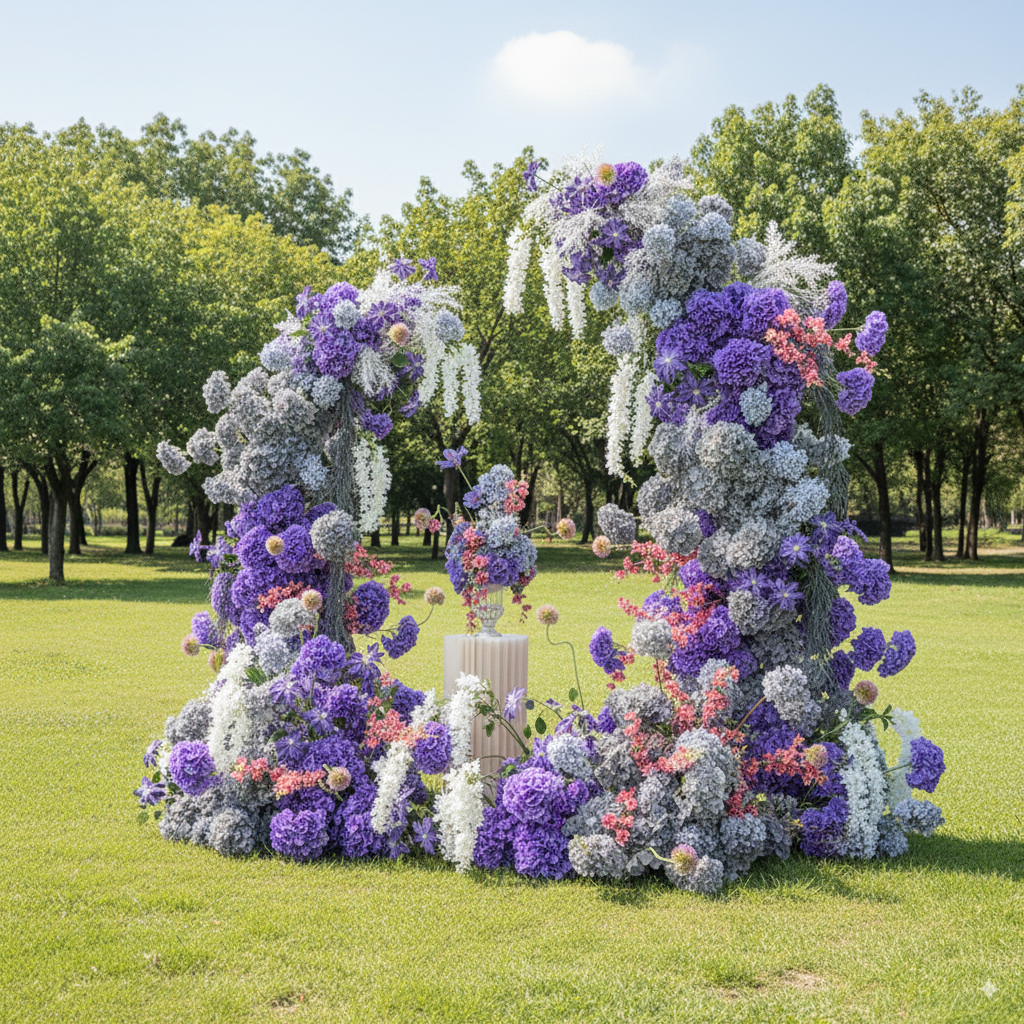 Eleganter Blumenbogen in Mondform für die Hochzeitszeremonie – Künstlicher Blumenbogen für Hochzeiten, Veranstaltungen und besondere Anlässe