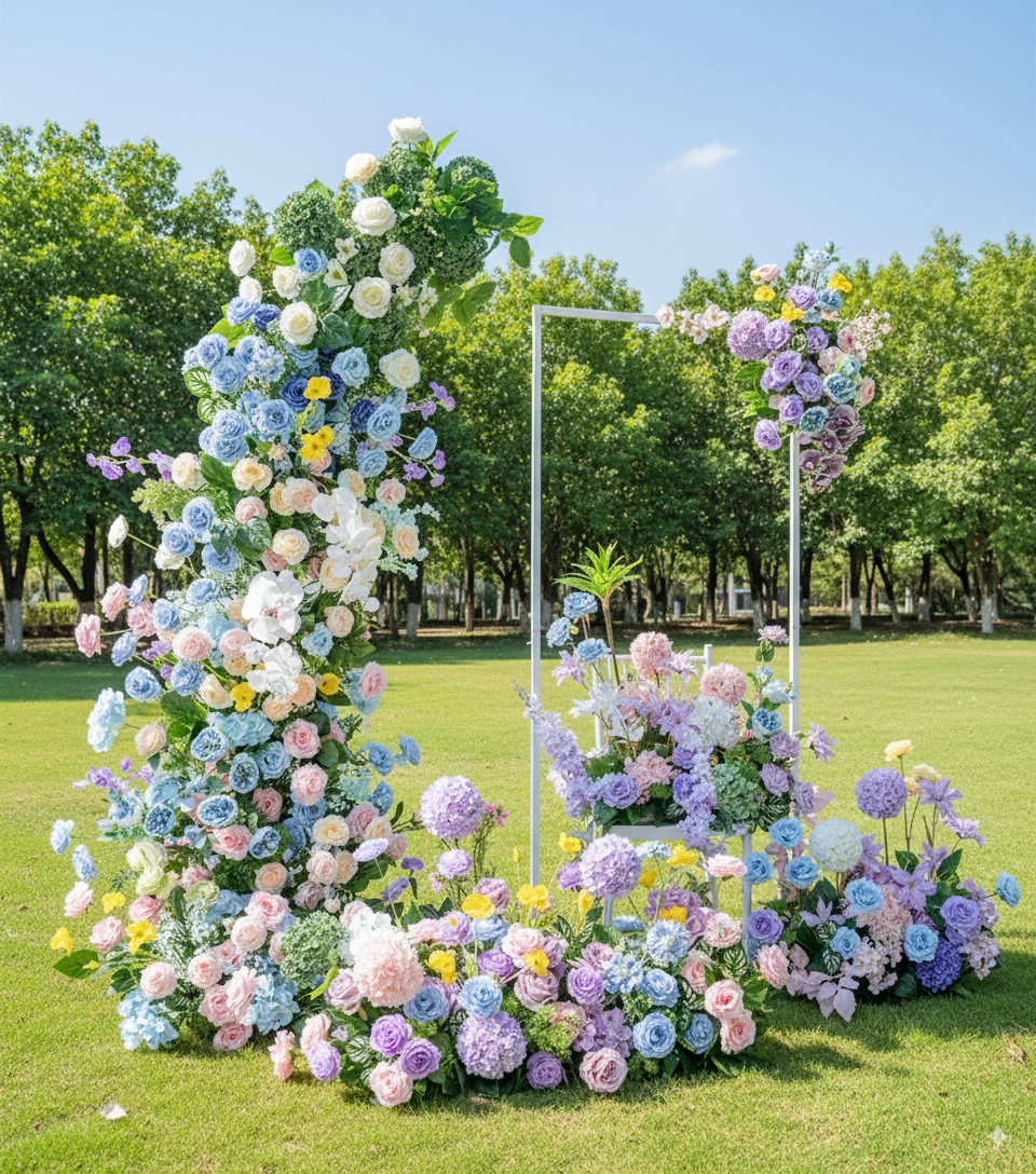 Arco Floral en Forma de Luna Elegante Estilo Monet para Ceremonia de Boda - Arco de Flores Artificiales para Bodas, Eventos y Ocasiones Especiales VA-307