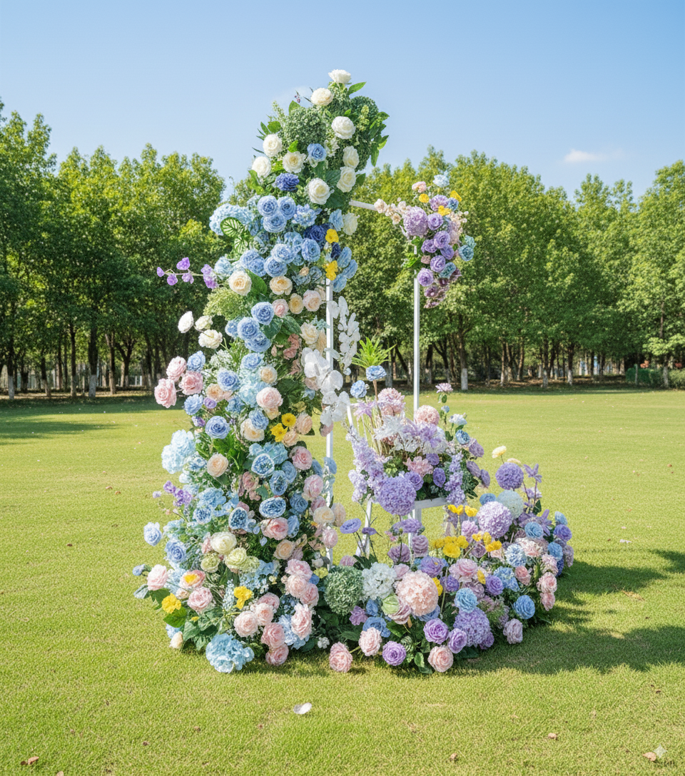 Arco Floral en Forma de Luna Elegante Estilo Monet para Ceremonia de Boda - Arco de Flores Artificiales para Bodas, Eventos y Ocasiones Especiales VA-307
