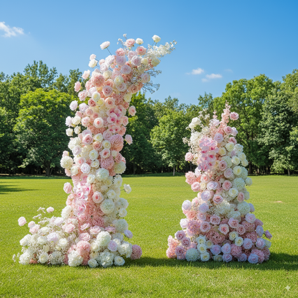 Arche florale élégante en forme de lune pour cérémonie de mariage - Arche de fleurs artificielles pour mariages, événements et occasions spéciales