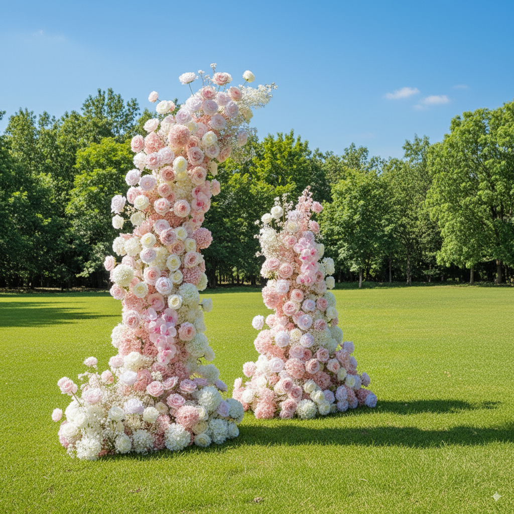 Arche florale élégante en forme de lune pour cérémonie de mariage - Arche de fleurs artificielles pour mariages, événements et occasions spéciales