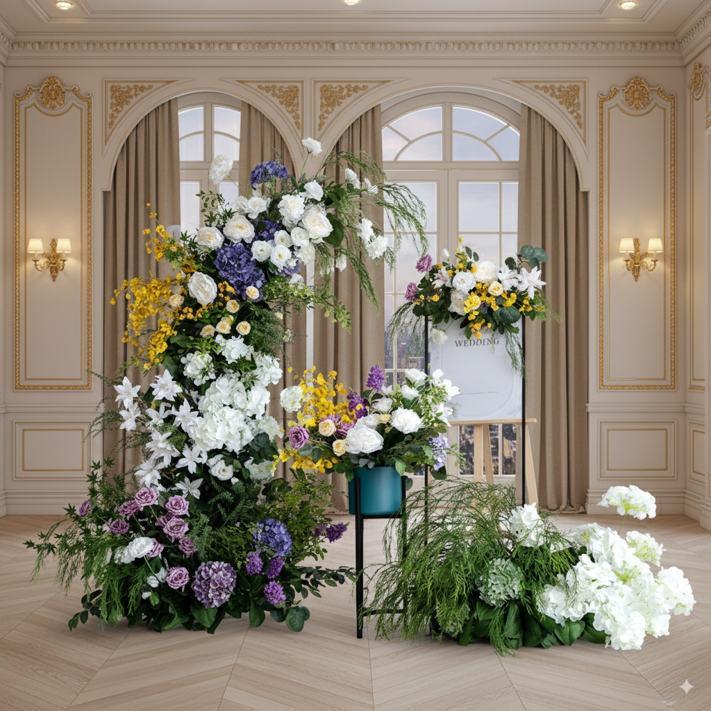 Eleganter Blumenbogen in Mondform für die Hochzeitszeremonie – Künstlicher Blumenbogen für Hochzeiten, Veranstaltungen und besondere Anlässe