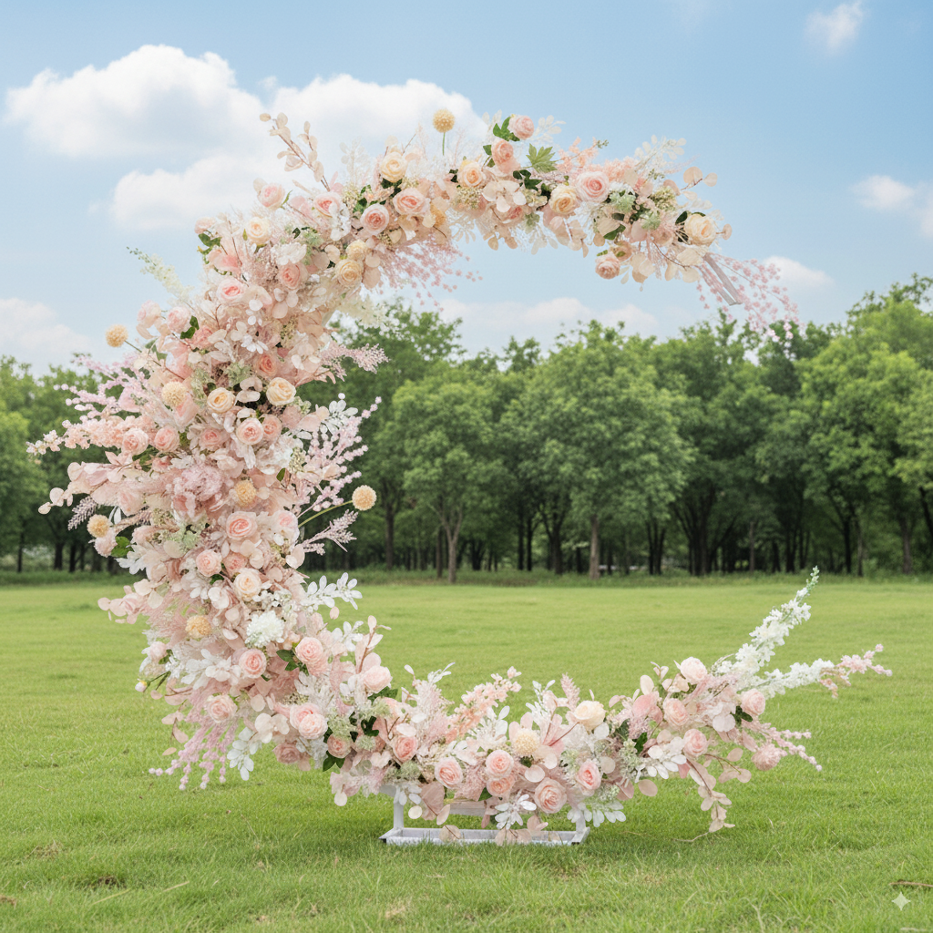 Eleganter Blumenbogen in Mondform für die Hochzeitszeremonie – Künstlicher Blumenbogen für Hochzeiten, Veranstaltungen und besondere Anlässe
