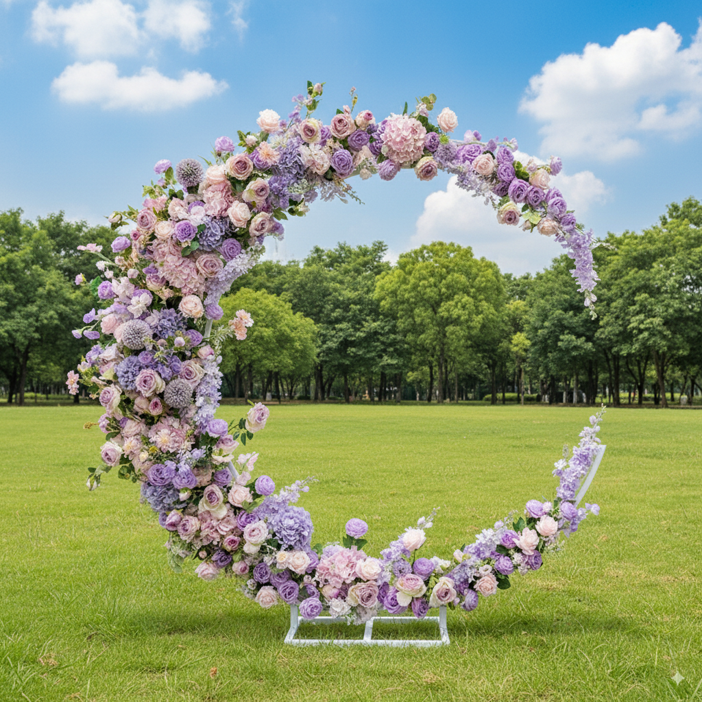 Eleganter Blumenbogen in Mondform für die Hochzeitszeremonie – Künstlicher Blumenbogen für Hochzeiten, Veranstaltungen und besondere Anlässe