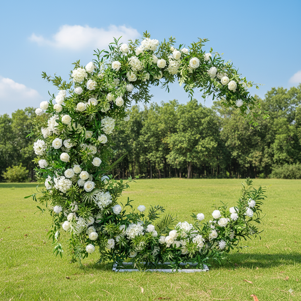 Eleganter Blumenbogen in Mondform für die Hochzeitszeremonie – Künstlicher Blumenbogen für Hochzeiten, Veranstaltungen und besondere Anlässe