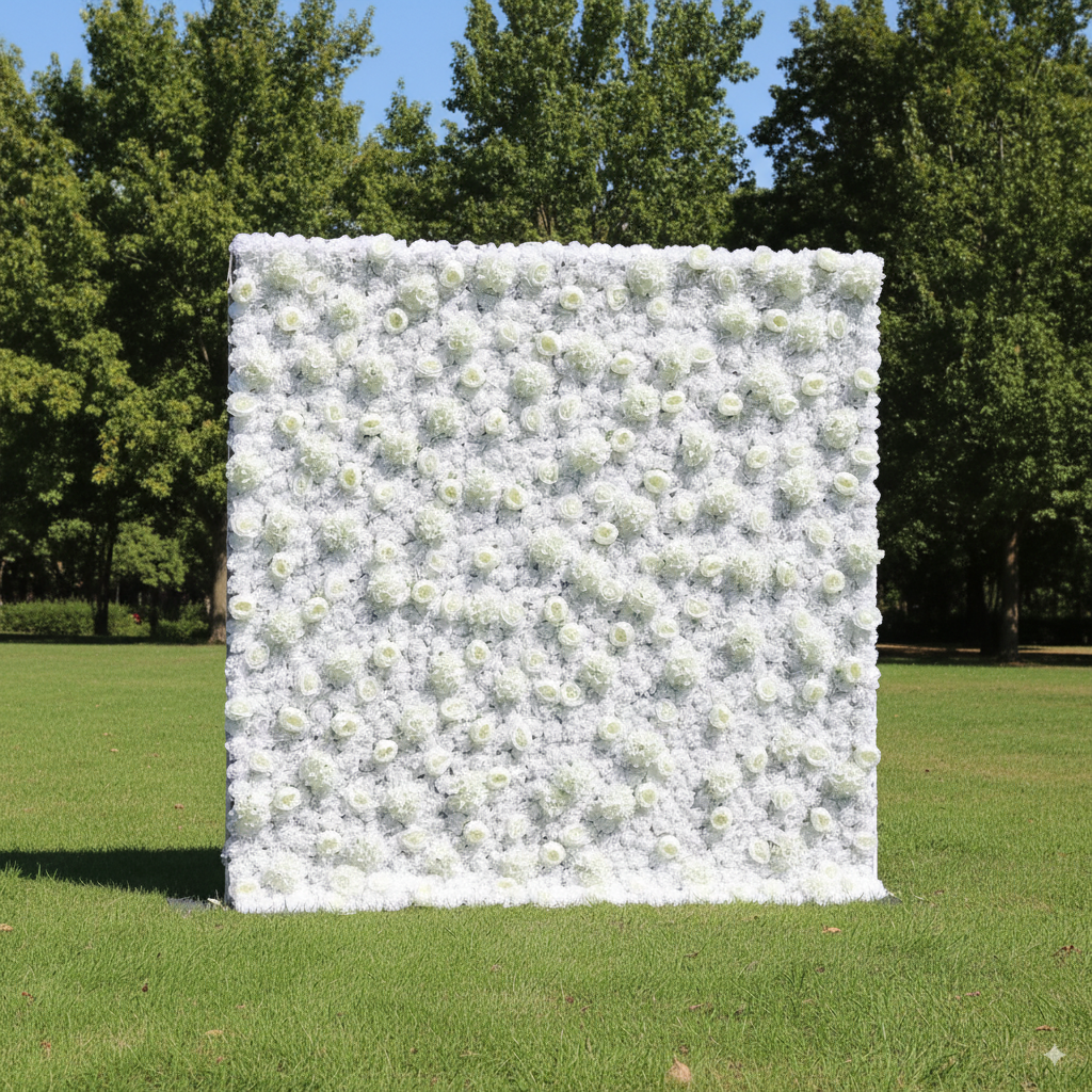 Valar 꽃 롤 패브릭 인공 흰색 꽃 벽 웨딩 배경, 꽃 파티 장식, 이벤트 사진-VF-006