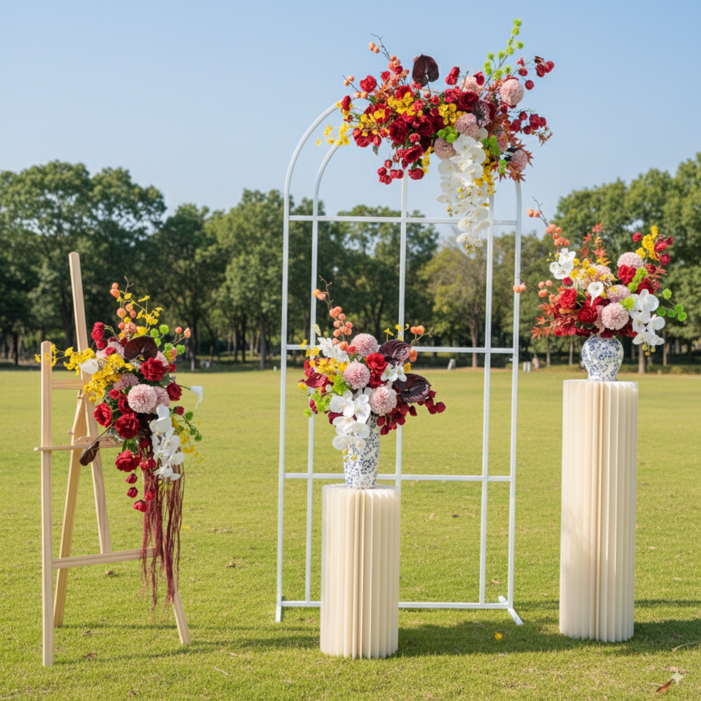 Valar Flower Oriental Style Red Wedding Wall Floral Arrangement Set – Artificial Flower Decoration for Ceremony & Event Backdrop FA-281