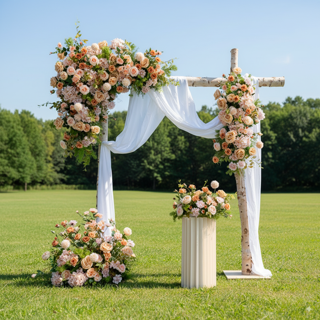 Champagne Beige Artificial Flower Arch – Romantic Wedding Backdrop for Outdoor or Indoor Ceremonies FA-249