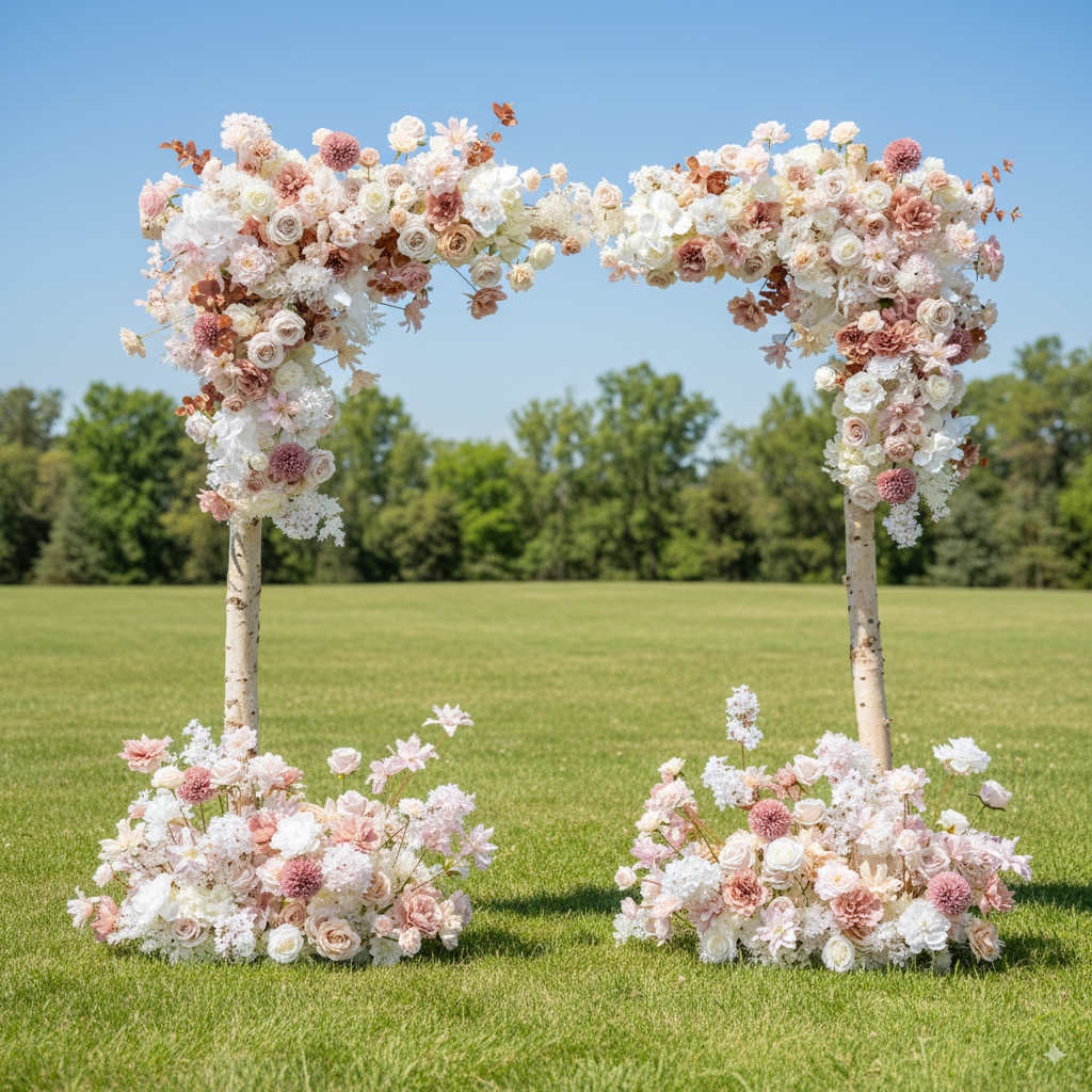 Boho Neutral Faux Flower Arch – Elegant Pink & Ivory Wedding Backdrop FA-260