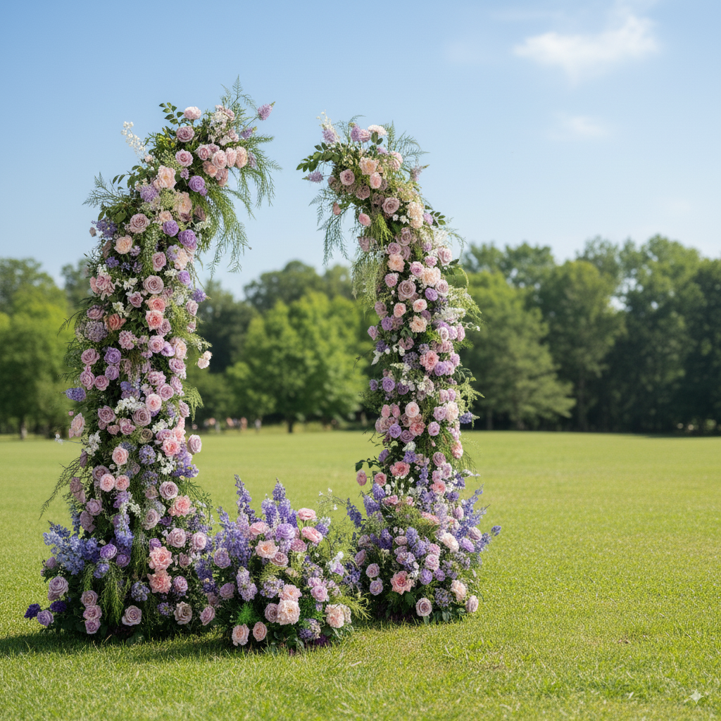 Eleganter Blumenbogen in Mondform für die Hochzeitszeremonie – Künstlicher Blumenbogen für Hochzeiten, Veranstaltungen und besondere Anlässe