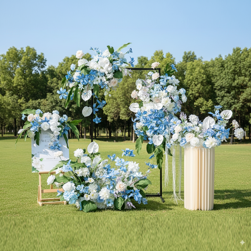 Elegant Blue and White Floral Wedding Arch, Artificial Flower Arrangement, Ceremony Backdrop & Event Decor FA-211