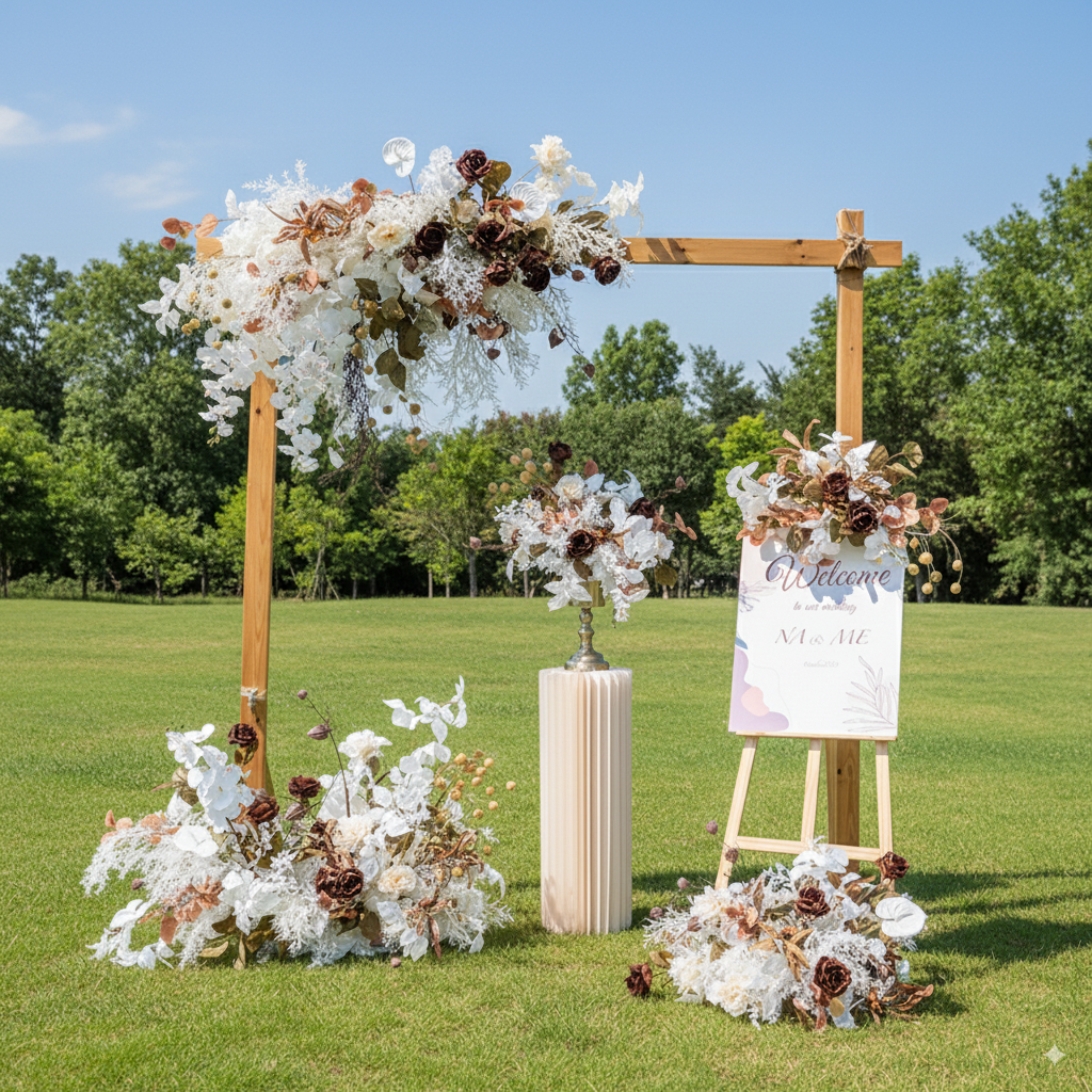 Valar Flower Elegant Dark Coffee Brown Wedding Arch Flower Set – Faux Floral Backdrop for Ceremony & Reception FA-305