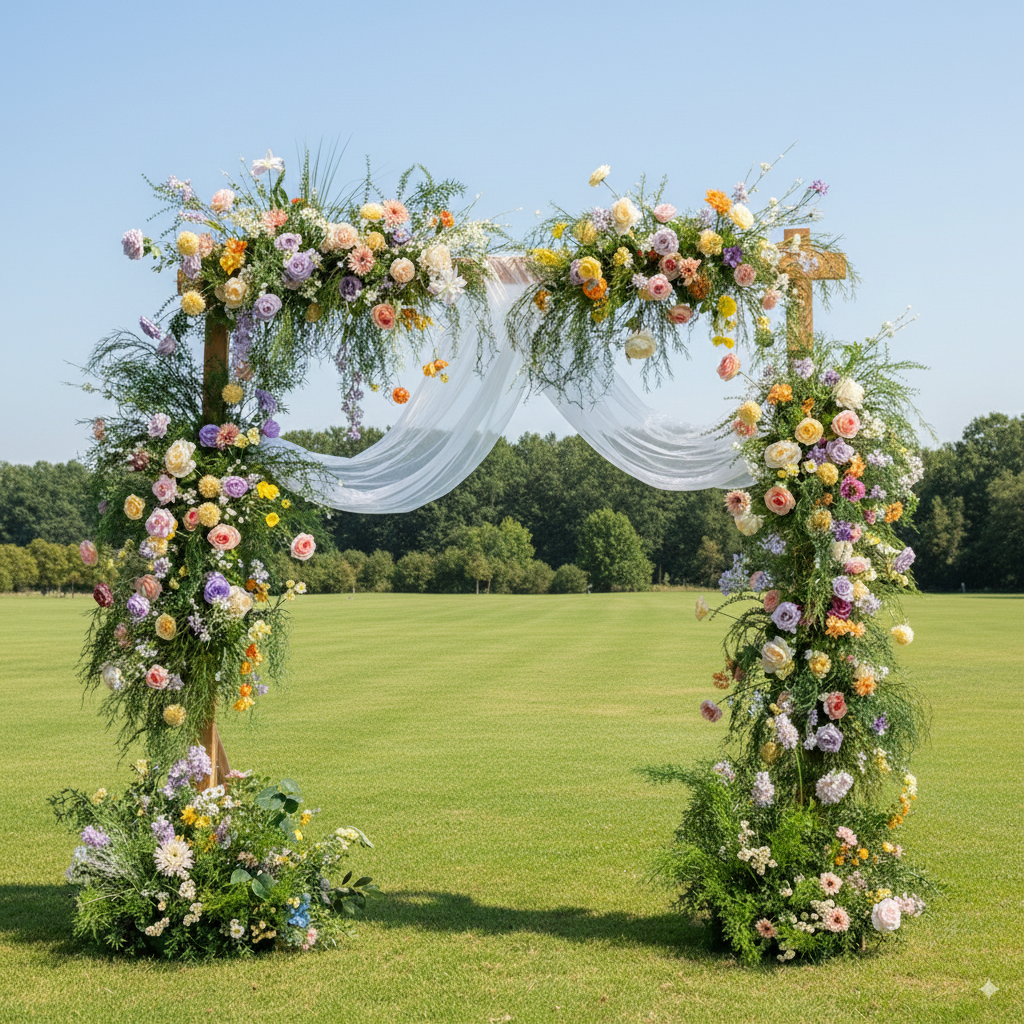 Pfirsich- und weiße Rosen-Hochzeitsbogen und -Mittelstücke, künstliche Blumen-Hochzeitsdekoration, Brautparty-Dekor FA-203