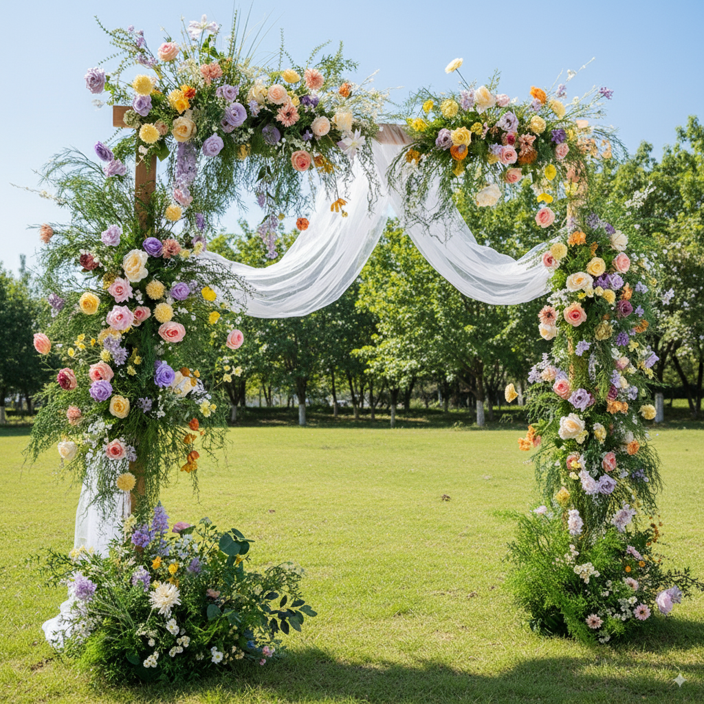 Pfirsich- und weiße Rosen-Hochzeitsbogen und -Mittelstücke, künstliche Blumen-Hochzeitsdekoration, Brautparty-Dekor FA-203