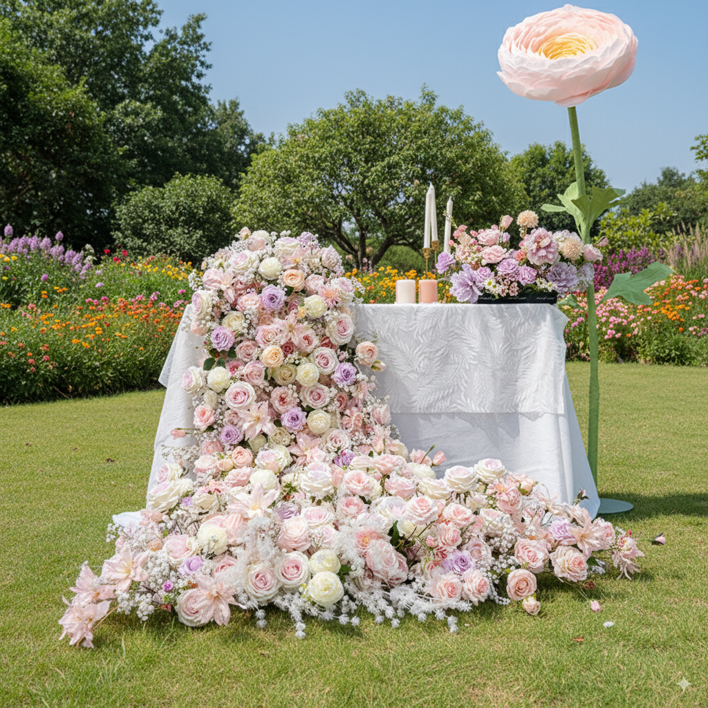 Elegant Pink and Lavender Floral Wedding Table Runner, Artificial Flower Arrangement, Reception Decor & Event Display FA-214