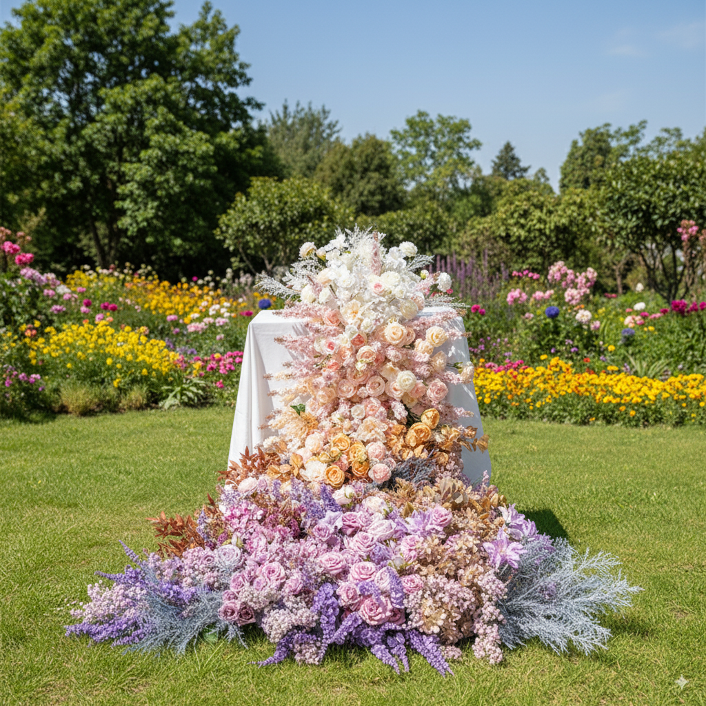 Elegant Pink and Lavender Floral Wedding Table Runner, Artificial Flower Arrangement, Reception Decor & Event Display FA-214