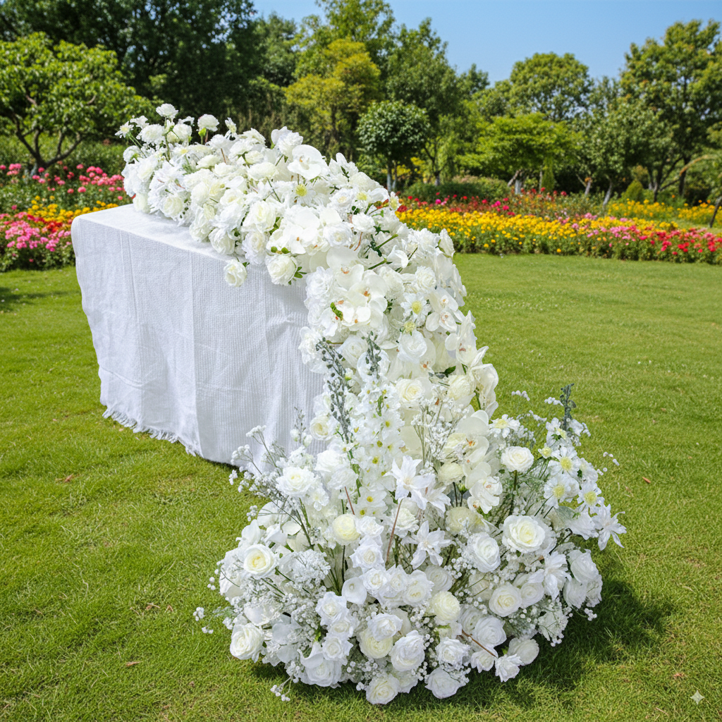 Elegante camino de mesa blanco floral para bodas, arreglo de flores artificiales, decoración para recepción y exhibición de eventos FA-220