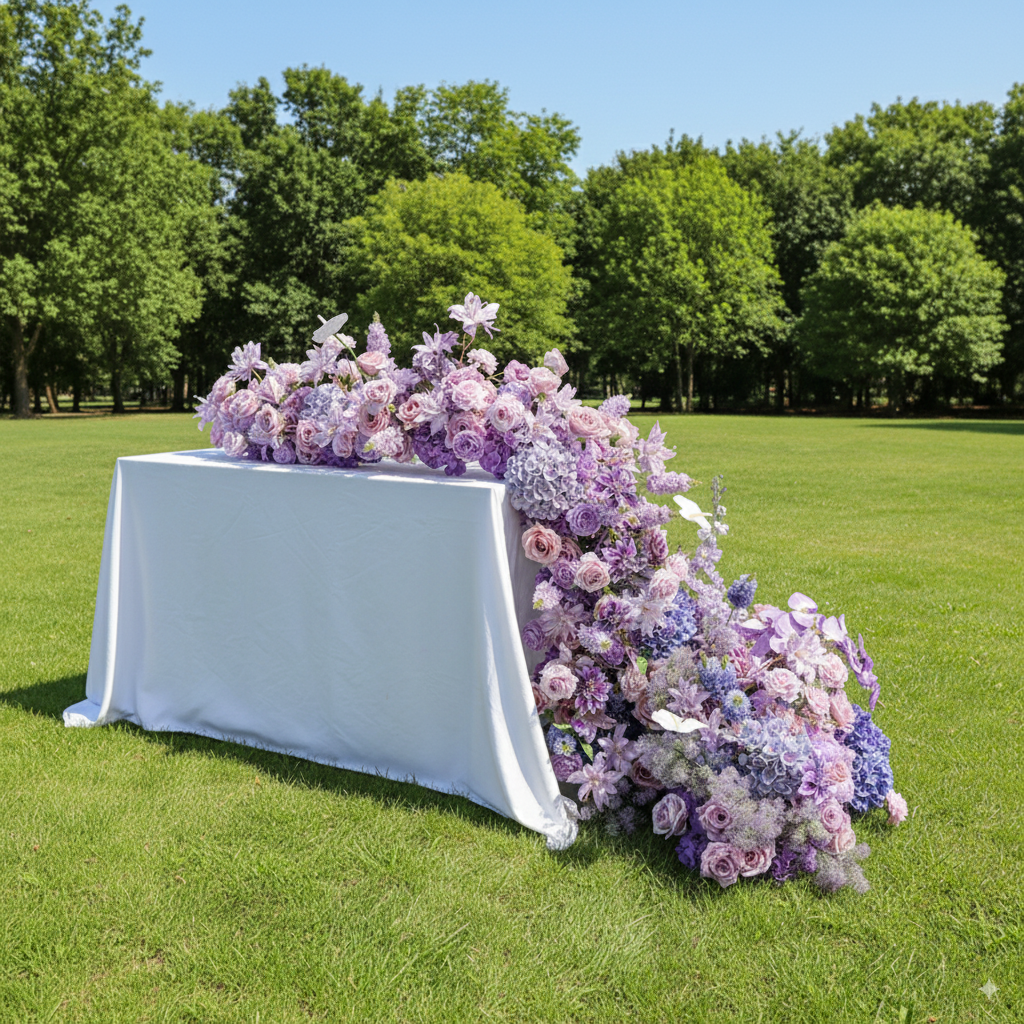Corredor de mesa de boda con campanilla lavanda y púrpura, arreglo de flores artificiales, decoración para recepción y exhibición de eventos FA-224