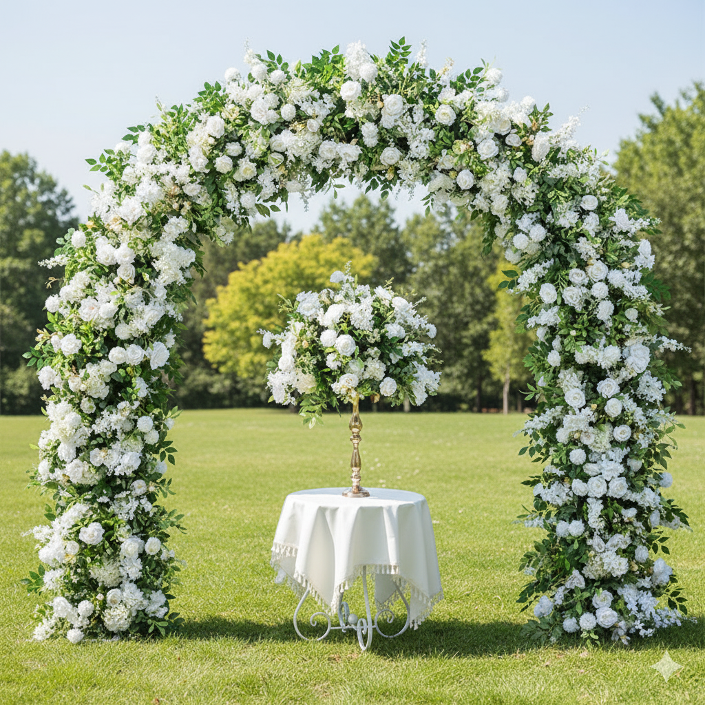 Eleganter Blumenbogen in Mondform für die Hochzeitszeremonie – Künstlicher Blumenbogen für Hochzeiten, Veranstaltungen und besondere Anlässe