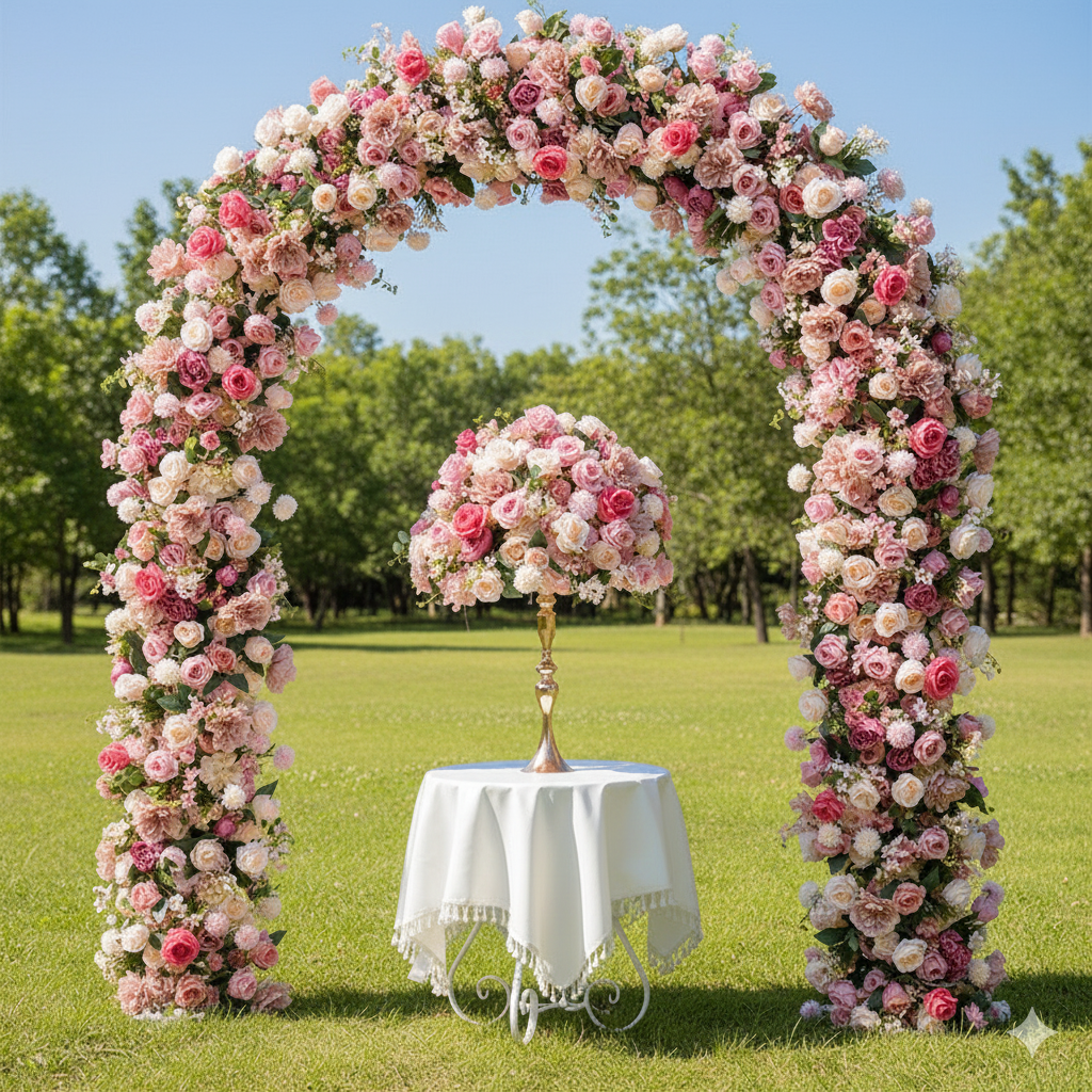 Arco Floral de Boda de Lujo con Rosas Artificiales Elegante Fondo para Ceremonia y Decoración de Evento VA-329
