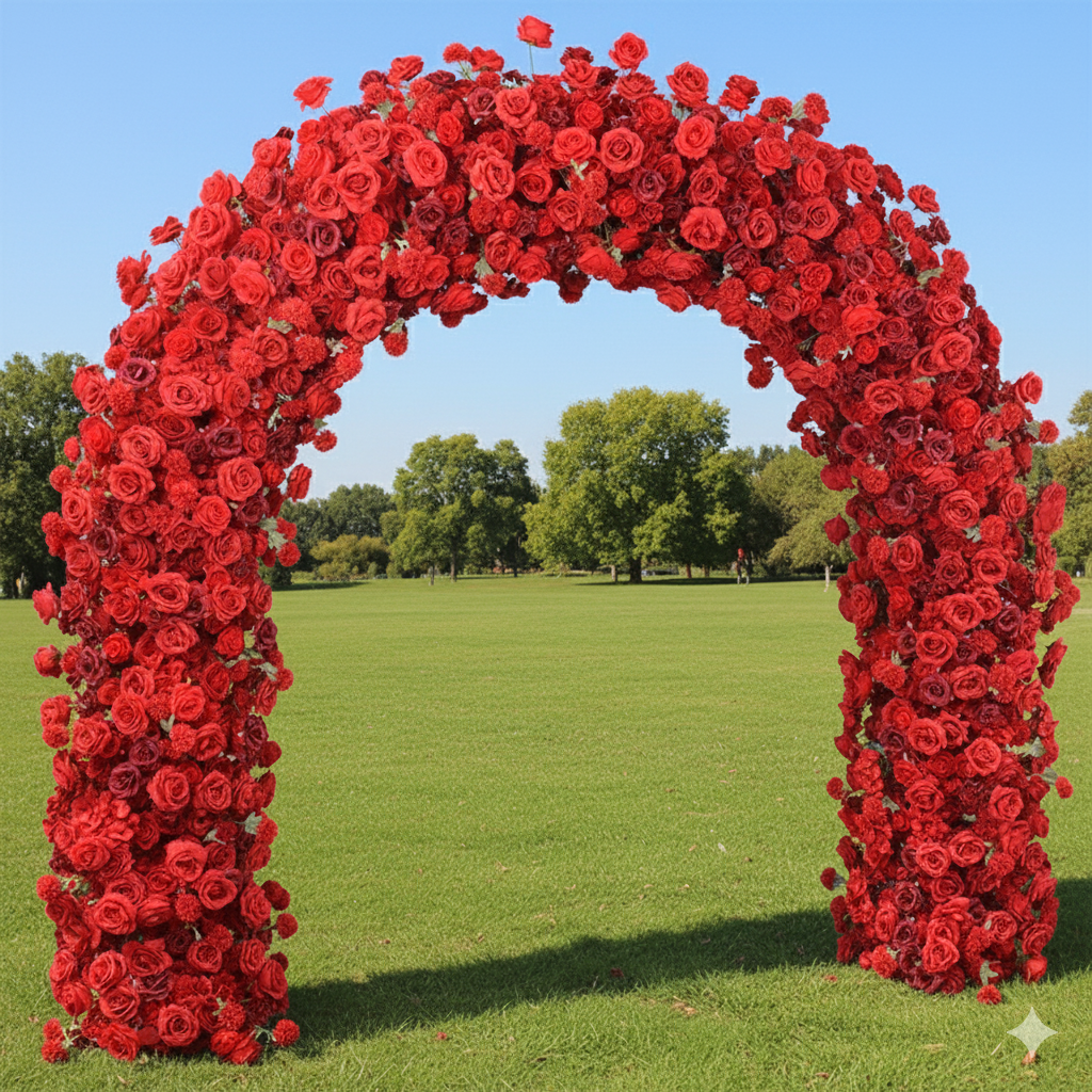 Eleganter Blumenbogen in Mondform für die Hochzeitszeremonie – Künstlicher Blumenbogen für Hochzeiten, Veranstaltungen und besondere Anlässe