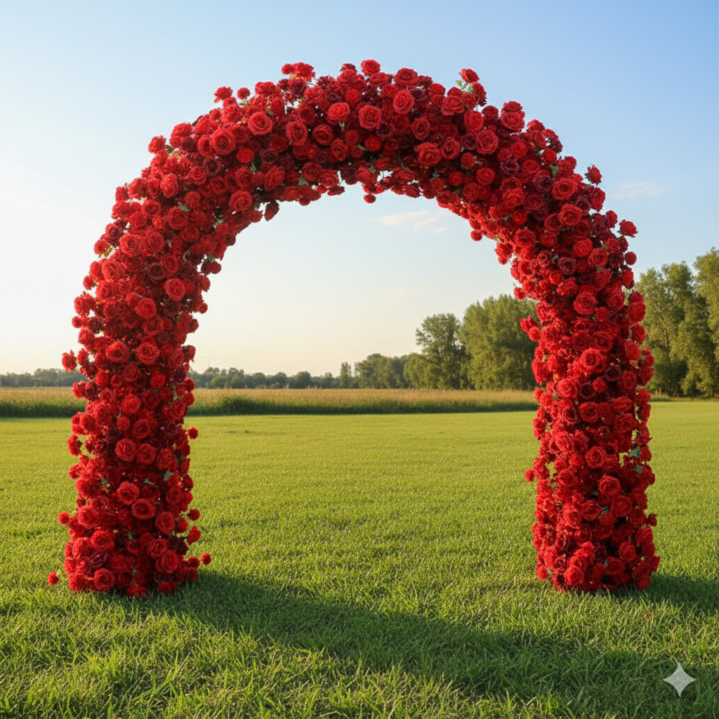 Eleganter Blumenbogen in Mondform für die Hochzeitszeremonie – Künstlicher Blumenbogen für Hochzeiten, Veranstaltungen und besondere Anlässe