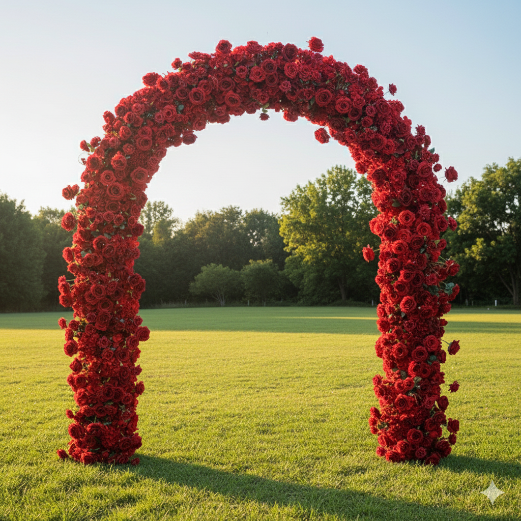 Valar Red Rose Floral Arch, Artificial Flower Backdrop, Wedding Ceremony Decor, Event Photography Prop VA-331